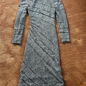 Cache Gray Patterned Long Sleeve Dress